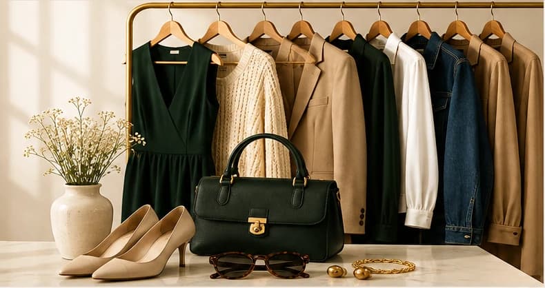 Seleção de roupas, bolsa, sapatos e acessórios da Amorelli Renova